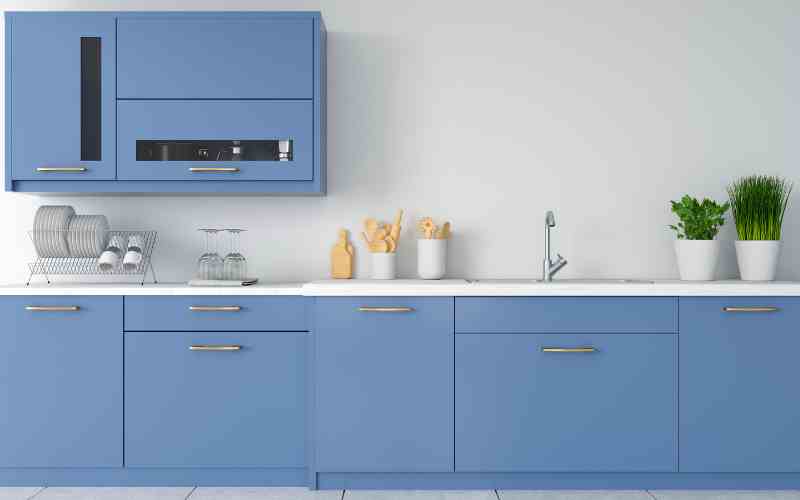 Blue base cabinets