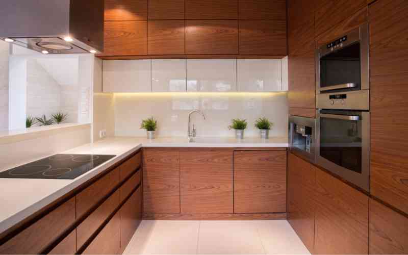 White and Oak combination kitchen cabinet